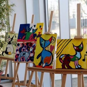 paintings in a studio